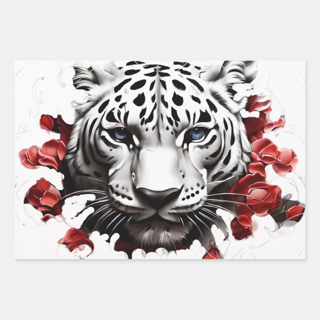 Wilddesign Weißes Tiger Geschenkpapier (Vorderseite)