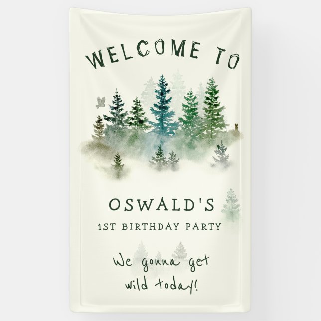 Wilde 1. Geburtstag Wasserfarben Waldtiere Banner (Vertikal)