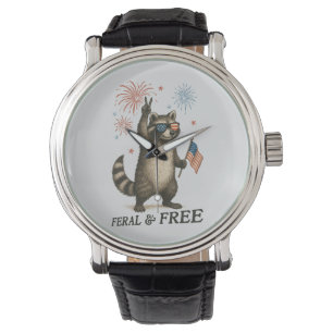 Wilde, aber freie Feuerwerke Wilde Raccoon 4. Juli Armbanduhr