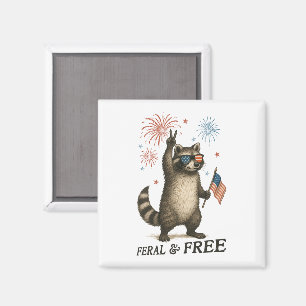 Wilde, aber freie Feuerwerke Wilde Raccoon 4. Juli Magnet