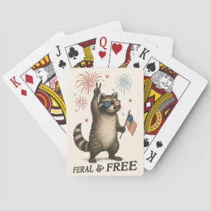 Wilde, aber freie Feuerwerke Wilde Raccoon 4. Juli Spielkarten