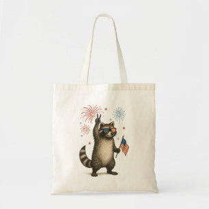 Wilde, aber freie Feuerwerke Wilde Raccoon 4. Juli Tragetasche