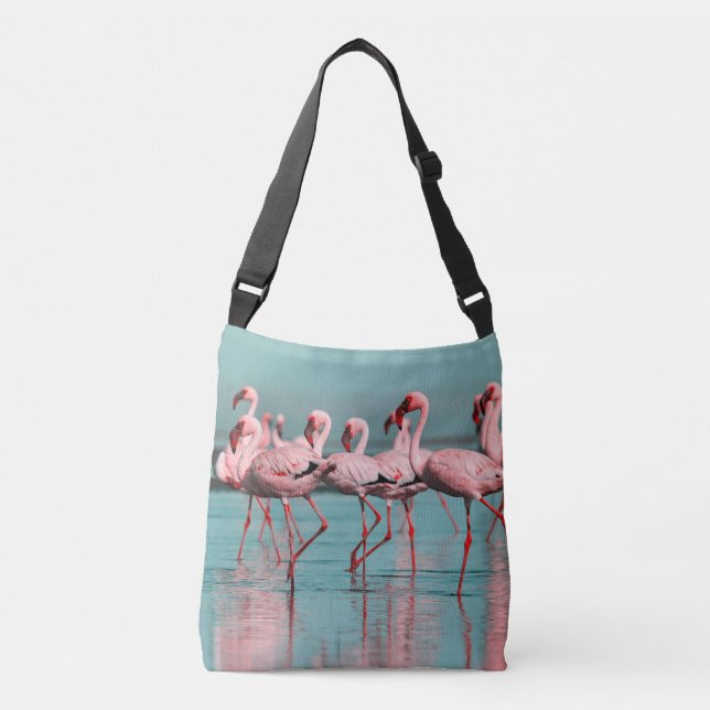 Wilde afrikanische Flamingos Tragetaschen Mit Langen Trägern (Vorderseite)