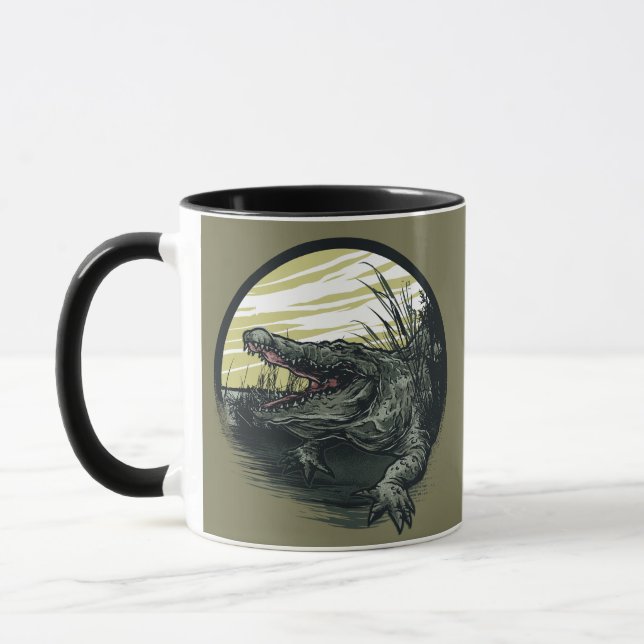 Wilde Alligator-Sumpf-Illustrationskunst Tasse (Links)
