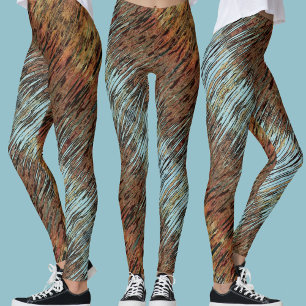 Wilde Aqua Blau Braun und Orange Stammesabstrakt Leggings