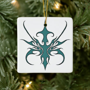 Wilde Aquamarin-Tribal-Linienkunst-Illustration Keramikornament