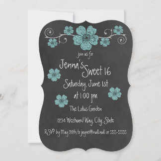 Wilde Aquamarine Rose Chalkboard Party Einladung