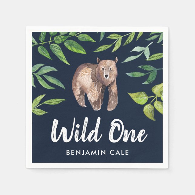 Wilde Bären Erster Geburtstag | Marine Serviette (Vorderseite)