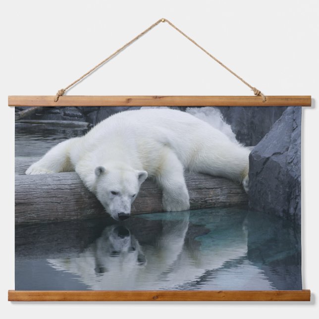 Wilde Bären - Reflections Polar Bear Wandteppich Mit Holzrahmen (Vorne)