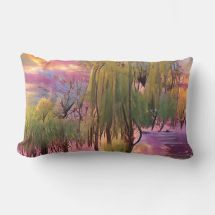Wilde Bäume bei rosa Sonnenuntergang am Teich Lendenkissen