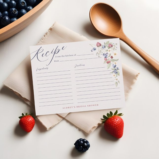 Wilde Beeren Berry Sweet Brautparty Recipe Card Begleitkarte (Wild berries Berry Sweet Bridal Shower Recipe Card Front)