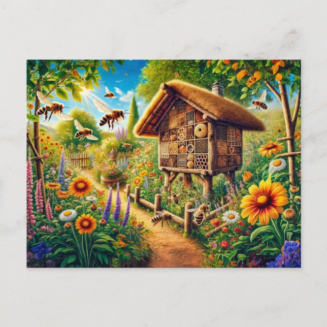 Wilde Bienen im Insekt Hotel Postkarte (Vorderseite)