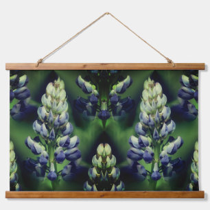 Wilde Blaue Lupinenblüten Natur Abstrakt Wandteppich Mit Holzrahmen