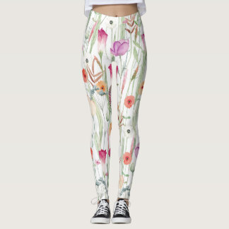 Wilde Blume Aquarell Nahtloses Design Leggings