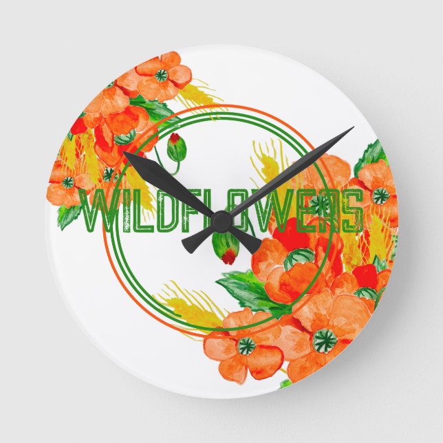 Wilde Blume Aquarell Runde Wanduhr (Vorderseite)