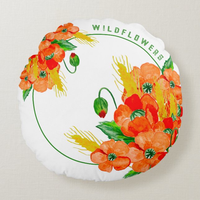 Wilde Blume Aquarell Rundes Kissen (Vorderseite)