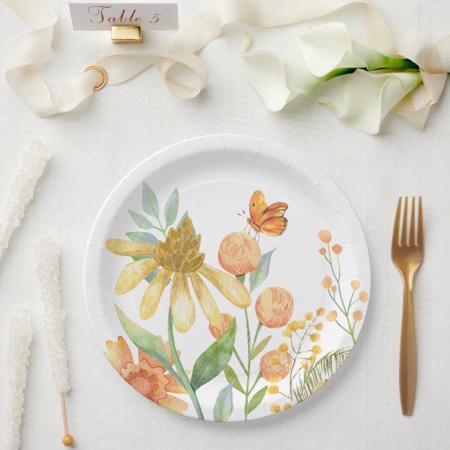 Wilde Blume ästhetische Aquarell Pappteller (Hochzeit)