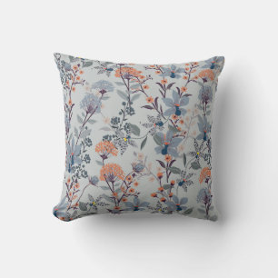 Wilde Blume auf blau, botanisch. Kissen