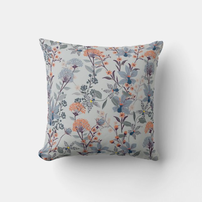 Wilde Blume auf blau, botanisch. Kissen (Vorderseite)