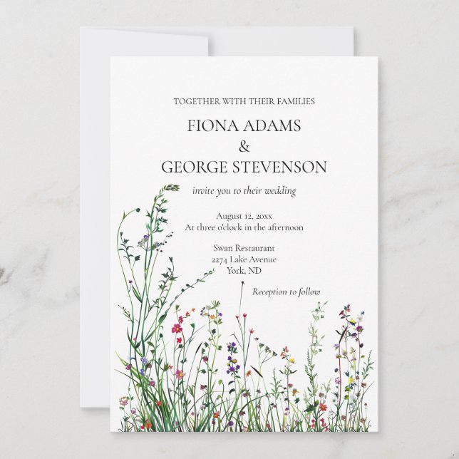 Wilde Blume boho elegante Hochzeitseinladung Einladung (Vorderseite)