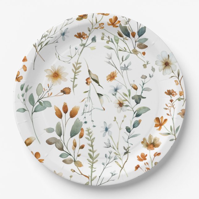 Wilde Blume Boho Pappteller (Vorderseite)