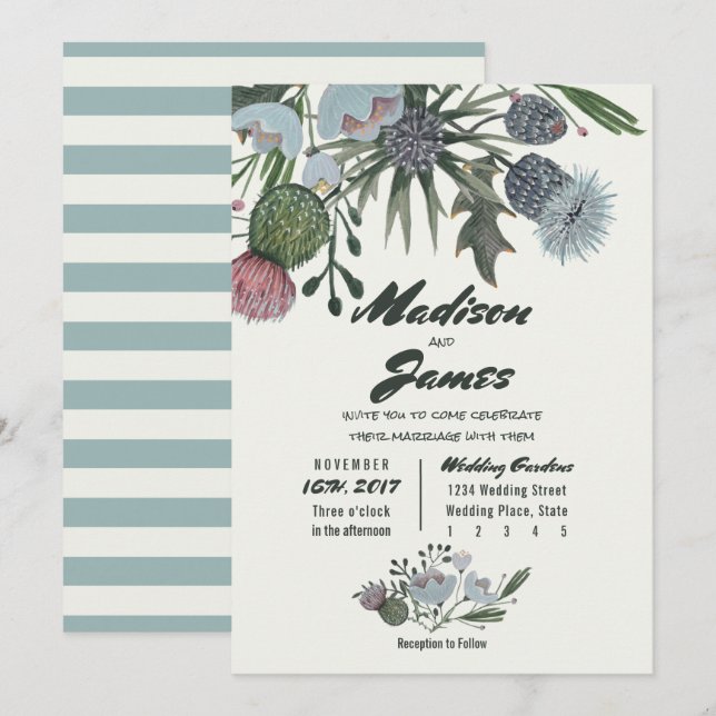 Wilde Blume Bouquet | blau | Einladungen zur Hochz (Vorne/Hinten)