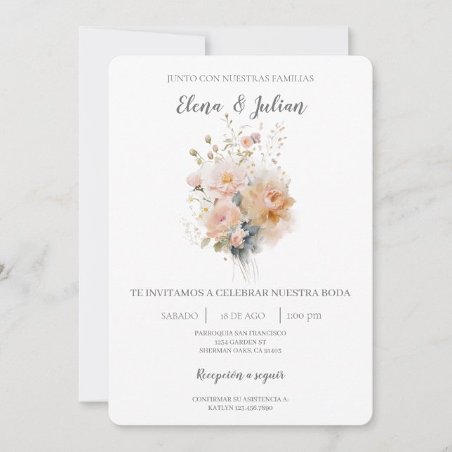 Wilde Blume Bouquet Spanische Hochzeit Einladung (Vorderseite)