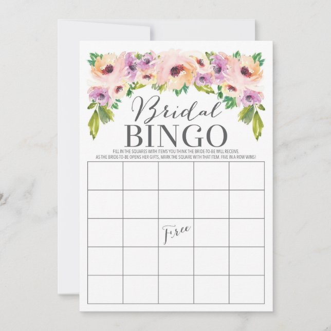 Wilde Blume Brautparty Bingo Game Einladung (Vorderseite)