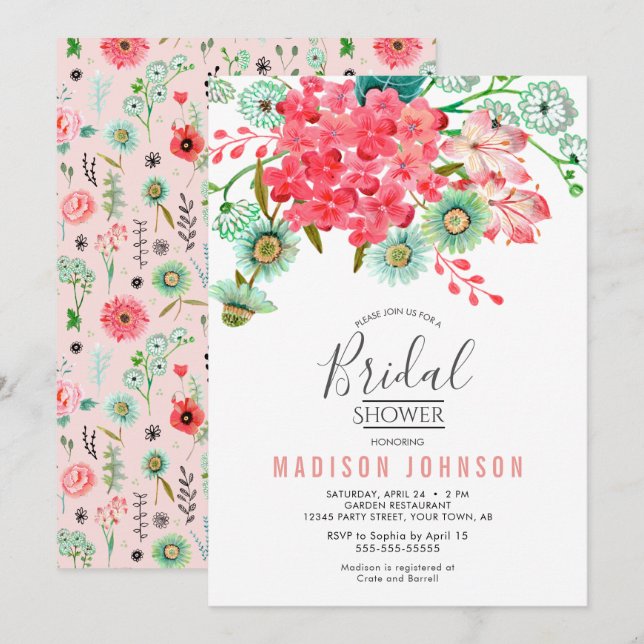 Wilde Blume | BRAUTPARTY | Einladung (Vorne/Hinten)