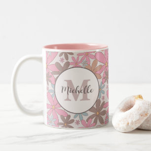 Wilde Blume Daisy Personalisiert mit Name Floral Zweifarbige Tasse