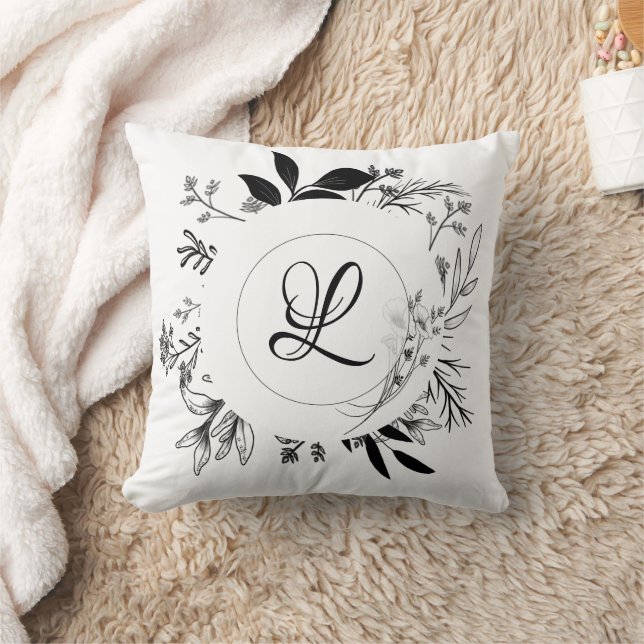 Wilde Blume Doodles Monogram Design Kissen (Decke)