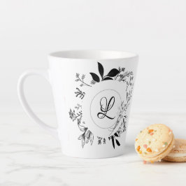 Wilde Blume Doodles Monogramm Latte Tasse
