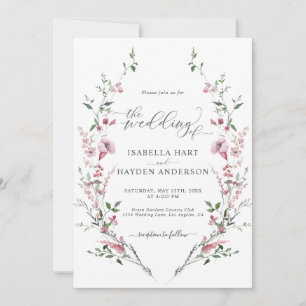 Wilde Blume Dusty Rose in einem QR-Code Hochzeit Einladung