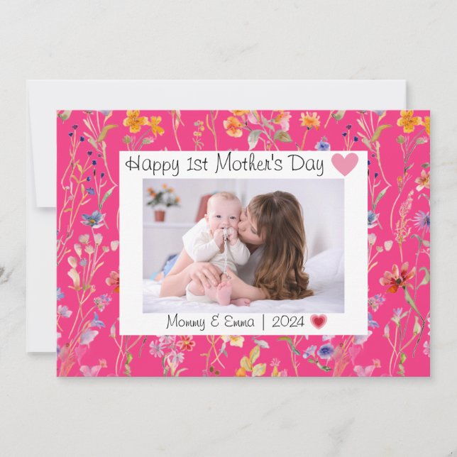Wilde Blume elegantes First Mother's Day Foto Dankeskarte (Vorderseite)