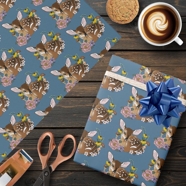 Wilde Blume Fawn Blue Geschenkpapier (Von Creator hochgeladen)