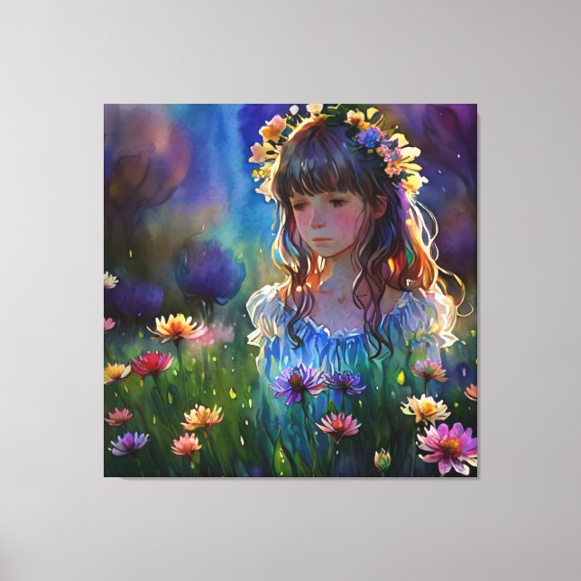 *~ Wilde Blume Feld AP56 Girl Art Malerei Leinwanddruck (Vorderseite)
