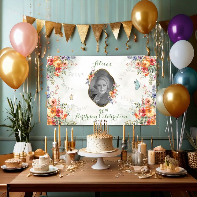 Wilde Blume Geburtstagsfeier Foto Banner (ai generated background theme idea for wild flower birthday banner)