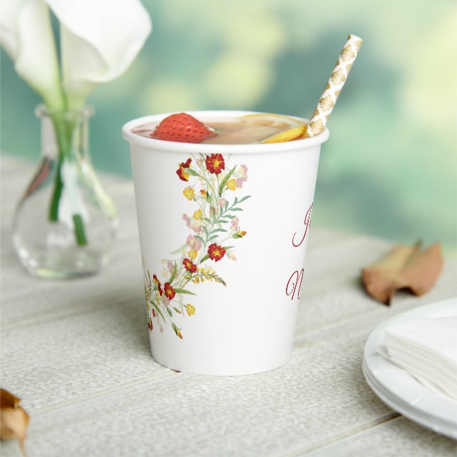 Wilde Blume Gelbe Marigold Foliage Hochzeit Pappbecher (In Situ)