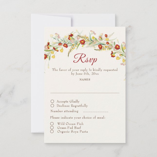 Wilde Blume Gelbe Marigold Foliage Hochzeit RSVP Karte (Vorderseite)