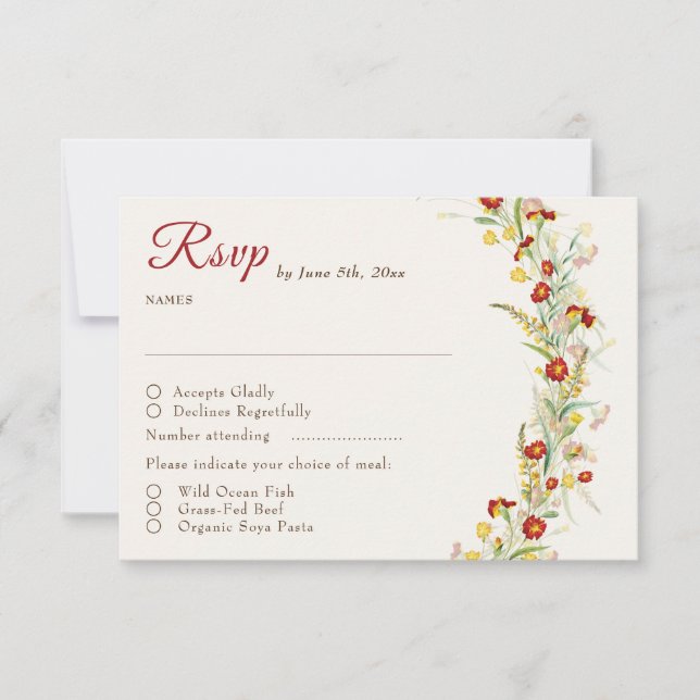 Wilde Blume Gelbe Marigold Foliage Hochzeit RSVP Karte (Vorderseite)