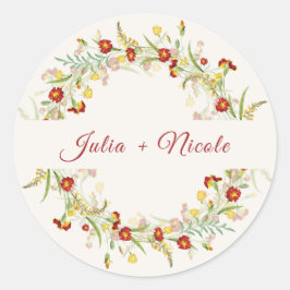 Wilde Blume Gelbe Marigold Foliage Hochzeit Runder Aufkleber