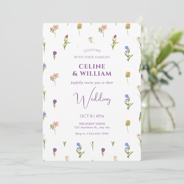 Wilde Blume Hochzeit Einladung (Stehend Vorderseite)