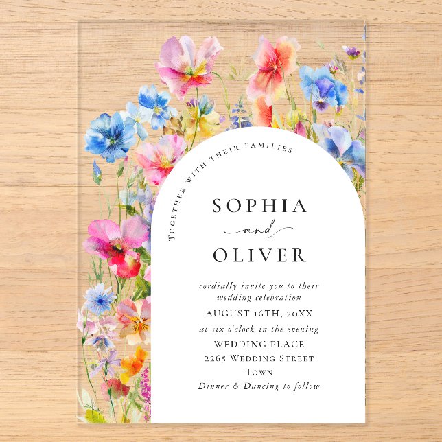 Wilde Blume Hochzeit im festlichen Bright Watercol Acryleinladungen (Vorderseite)