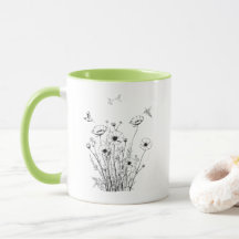 Wilde Blume in Schwarz-Weiß-Kaffee-Tasse