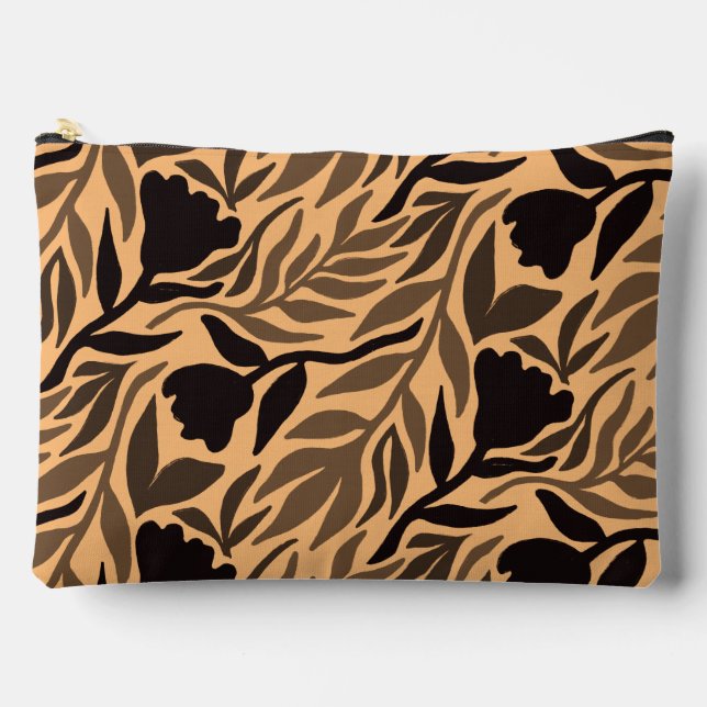 Wilde Blume Kaskade Black Brown & Mustard Yellow Zubehörtasche (Vorderseite)