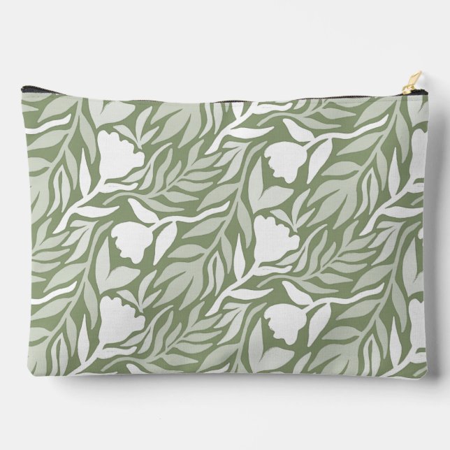 Wilde Blume Kaskade White & Moss Green Zubehörtasche (Rückseite)