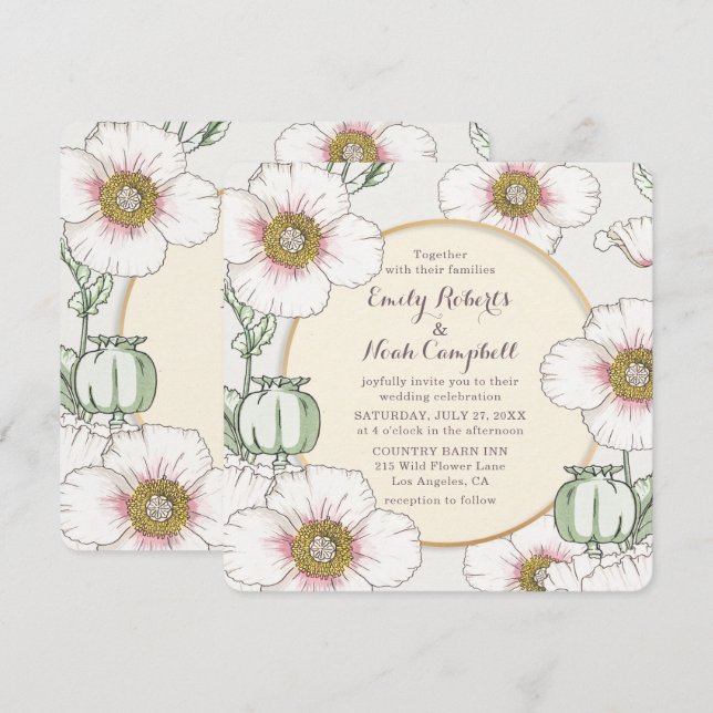 Wilde Blume Land Hochzeit Pastel Floral Moderne Einladung (Vorne/Hinten)