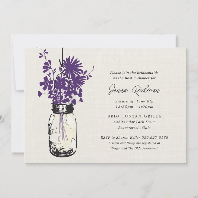 Wilde Blume & Mason Jar Brautparty Einladung (Vorderseite)