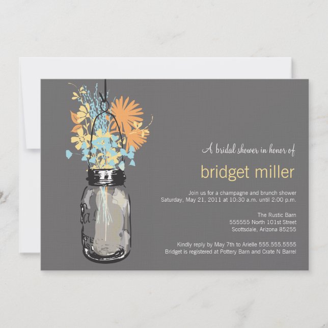 Wilde Blume & Mason Jar Brautparty Einladung (Vorderseite)
