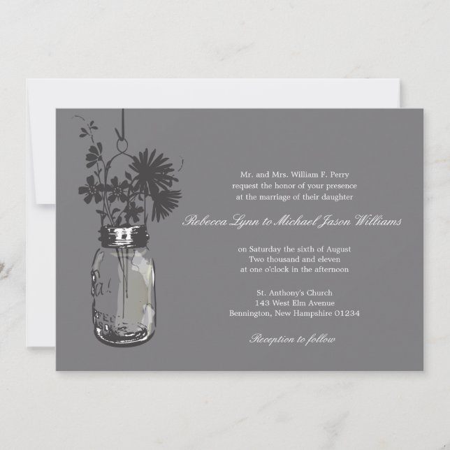 Wilde Blume & Mason Jar Hochzeitseinladungen Einladung (Vorderseite)